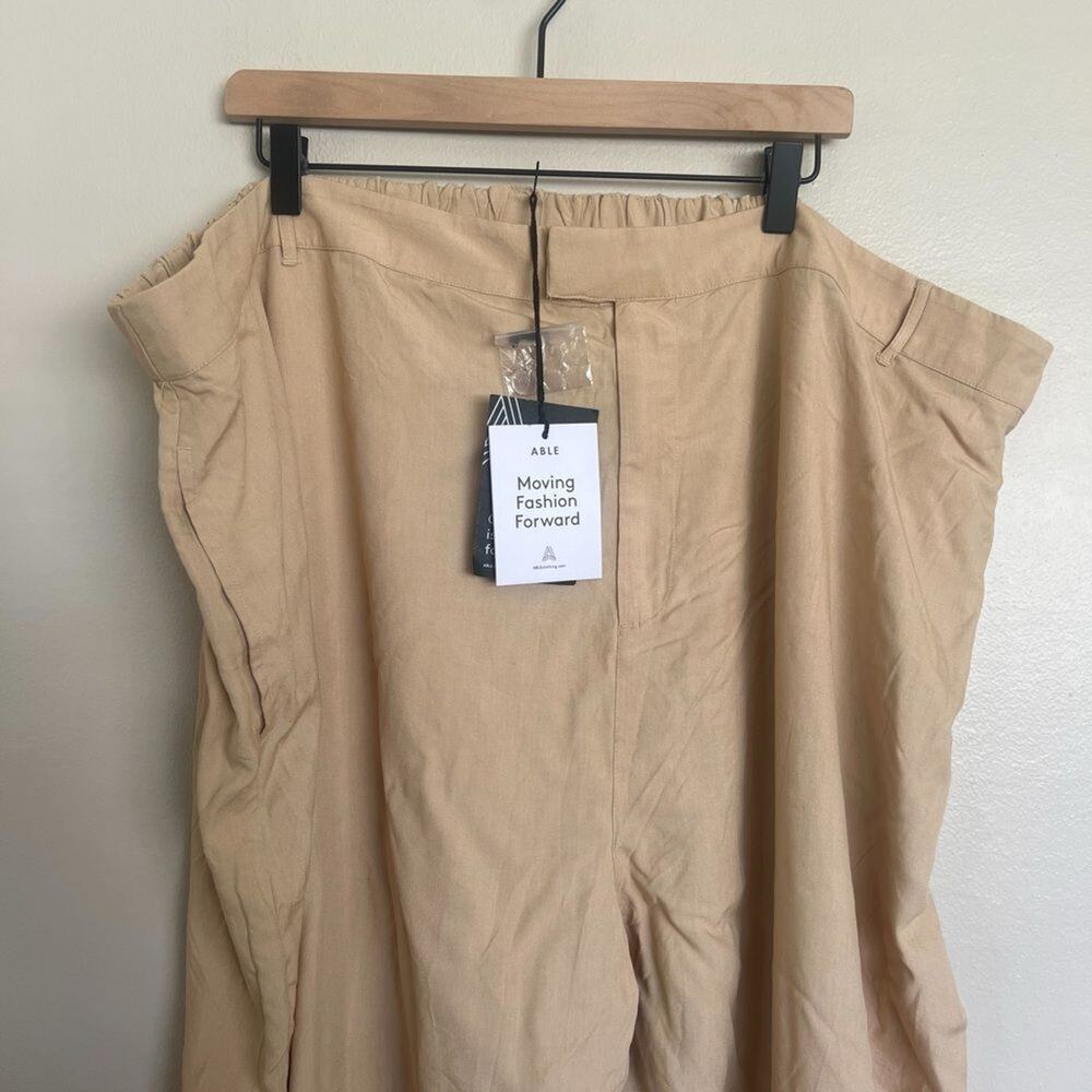 Able Alethea Drapey Wide Leg Trouser size 24 Oat Milk Khaki Lightweight Office - Picture 5 of 12